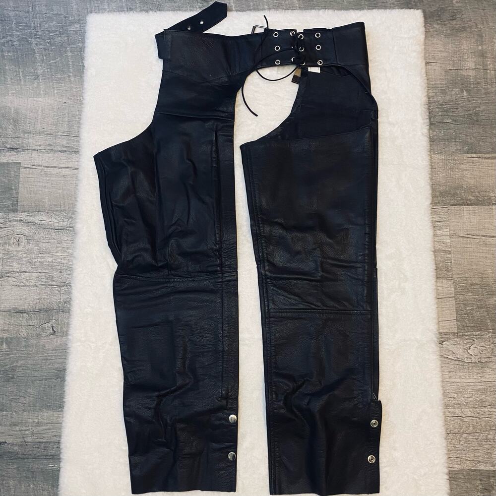NWT River Road Black Leather Motorcycle Chaps Women’s Size 6 NEW